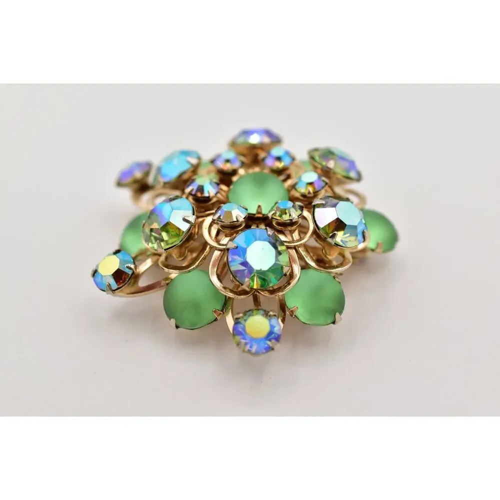 Vintage Austrian Crystal Pin Brooch Frosted Cabochon AB Starburst AS IS BinJ